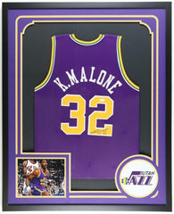 Karl Malone Signed Utah Jazz 34"x 42" Framed Jersey (JSA) 2xNBA MVP /14xAll Star