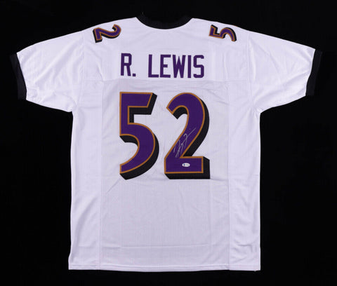 Ray Lewis Signed Baltimore Ravens White Jersey (Beckett COA) 13xPro Bowl L.B.