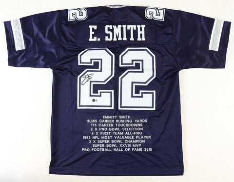 Emmitt Smith Signed Dallas Cowboys Career Highlight Jersey (Beckett) HOF 2010