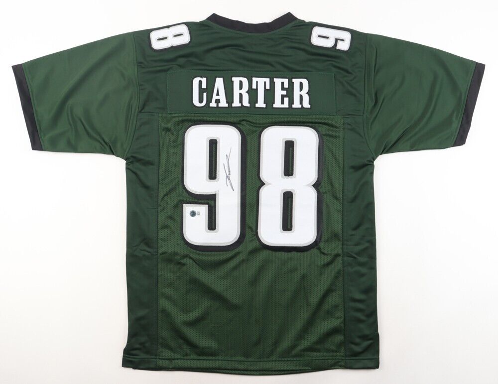 Jalen Carter Signed Philadelphia Eagles Dark Green Jersey (Beckett)Ex-Georgia DT