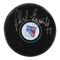 Phil Esposito Signed New York Rangers Logo Hockey Puck (JSA COA) 717 NHL Goals