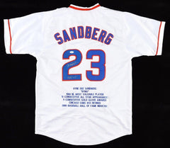 Ryne Sandberg Signed Chicago Cubs Career Stat Jersey Insc."HOF 05" (JSA COA)