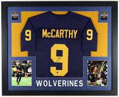 J.J. McCarthy Signed Michigan Wolverines 35x43 Framed Jersey (Beckett) 2023 Q.B.