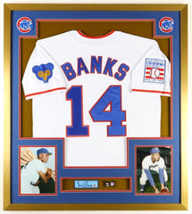 Ernie Banks Chicago Cubs 32"x36" Framed Jersey w/ Cut Signed Dispaly Card (PSA)