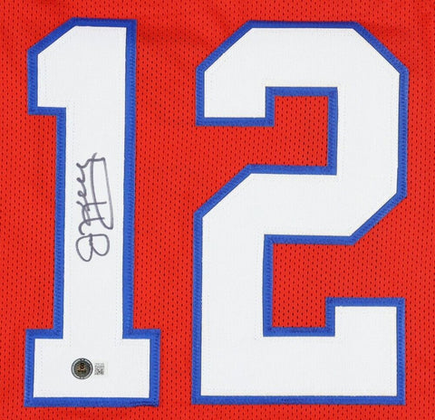 Jim Kelly Signed Buffalo Bills Red Jersey (Beckett) 5xPro Bowl Hall of Fame Q.B.