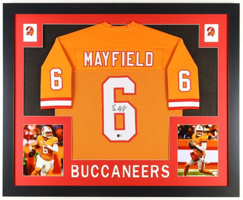 Baker Mayfield Signed Tampa Bay Buccaneers 35x43 Framed Jersey (Beckett) Bucs QB