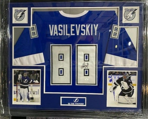 Andrei Vasilevskiy Signed Tampa Bay Lightning 35"x43" Framed Jersey (JSA COA)