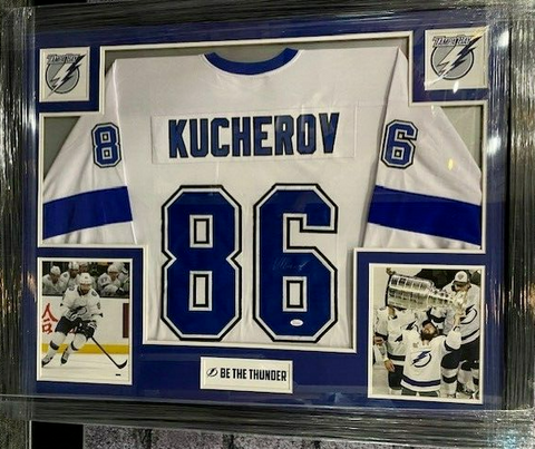 Nikita Kucherov Signed Tampa Bay Lightning 35"x43" Framed Jersey (JSA COA)