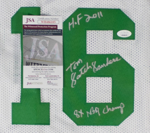 Satch Sanders Twice inscribed Signed Boston Celtics Jersey (JSA COA) 8xNBA Champ