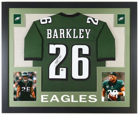 Saquon Barkley Signed Philadelphia Eagles 35"x43" Framed Jersey (Beckett) R.B.