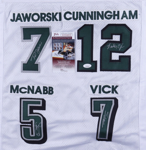 Philadelphia Eagles QB Legends Jersey Signed by 4 Cunningham, McNabb, Vick, Jaws