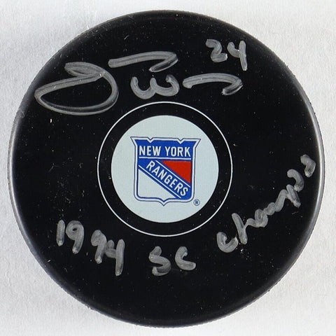 Jay Wells Signed New York Rangers Logo Puck Inscribed "1994 SC Champs" (JSA COA)