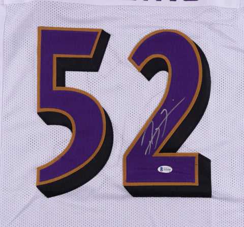 Ray Lewis Signed Baltimore Ravens White Jersey (Beckett COA) 13xPro Bowl L.B.