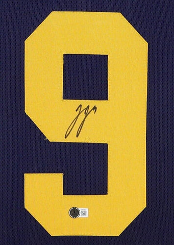 J.J. McCarthy Signed Michigan Wolverines 35x43 Framed Jersey (Beckett) 2023 Q.B.