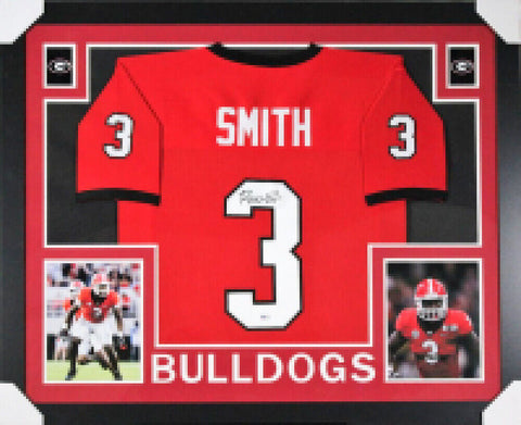 Roquan Smith Signed Georgia Bulldogs 35x43 Framed Jersey Beckett QR Code card