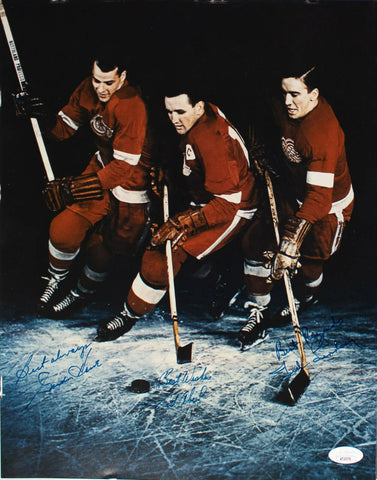 Gordie Howe, Ted Lindsay & Sid Abel Signed Detroit Red Wings 11×14 Photo JSA COA