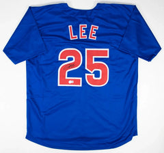 Derrek Lee Signed Chicago Cubs Blue Home Jersey (Beckett) 2005 N.L Batting Champ