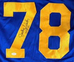 Jackie Slater Signed Rams Jersey Inscribed "HOF 01" (JSA) 7xPro Bowl Off. Tackle