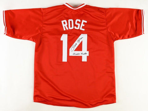Pete Rose Signed Cincinnati Reds Red Jersey Inscribed "Charlie Hustle" (JSA COA)