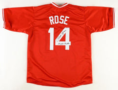 Pete Rose Signed Cincinnati Reds Red Jersey Inscribed "Charlie Hustle" (JSA COA)