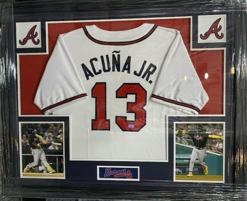 Ronald Acuna Jr Signed Atlanta Braves 35"x 43" Framed Signed Jersey 2023 N.L MVP