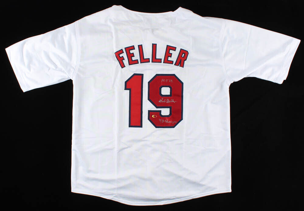 Bob Feller Signed Cleveland Indians Jersey HOF 62 & 48 Champs (CAS –
