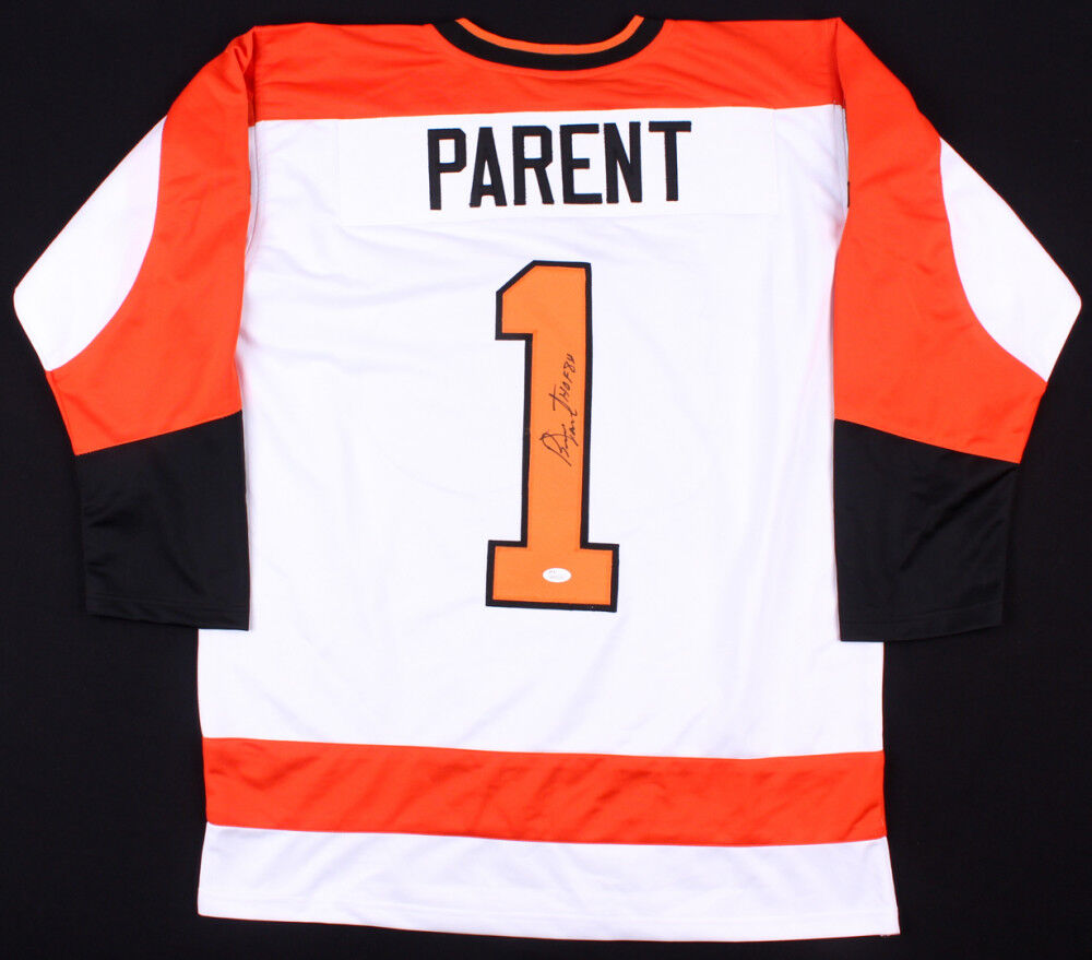 Bernie Parent Signed Philadelphia Flyers Jersey Inscribed "HOF 84" (JSA COA)