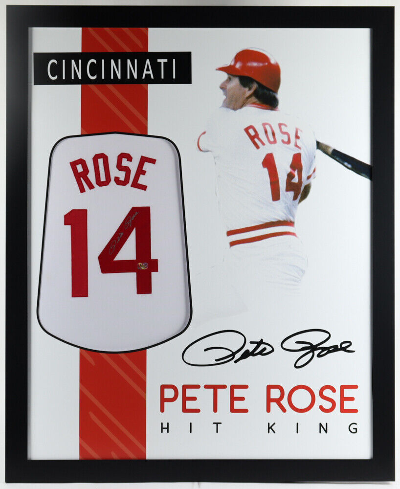 Pete Rose Signed 35 x 43 Custom Framed Cincinnati Reds Jersey