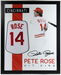 Pete Rose Signed 35" x 43" Custom Framed Cincinnati Reds Jersey (Rose Hologram)