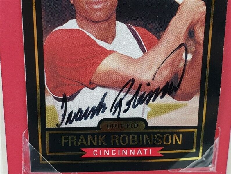 Frank Robinson Signed Cincinnati Reds Baseball Card in 14x18