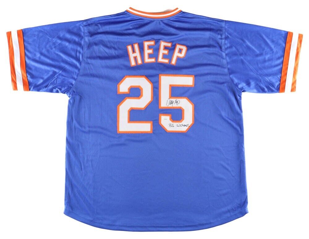 Danny Heep Signed New York Mets Jersey Inscribed 86 W. Champs (JSA C –