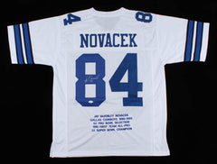 Jay Novacek Signed Dallas Cowboys Career Highlight Stat White Jersey (JSA COA)