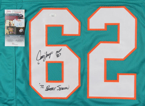 Jim Langer Signed Dolpins Jersey Ins."HOF 87" & "'72 Perfect Season" (JSA COA)