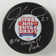 Jeremy Roenick Signed 1988 NHL Draft Logo Puck Ins."8th Overall Pick" Blackhawks