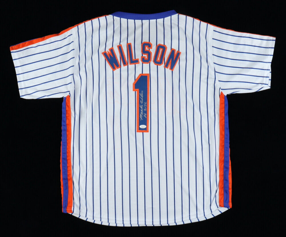 Mookie Wilson Signed New York Mets Pinstriped Jersey Inscribed "86 WSC" (JSA) CF