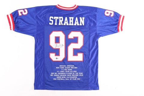 Michael Strahan New York Giants Signed Career Highlight Stat Jersey (Beckett)