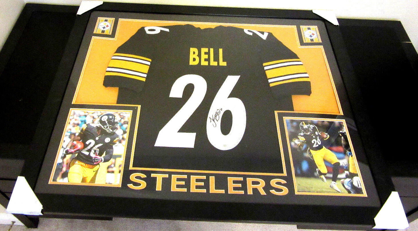 Le'Veon Bell Signed Pittsburgh Steelers 35x43 Custom Framed Jersey