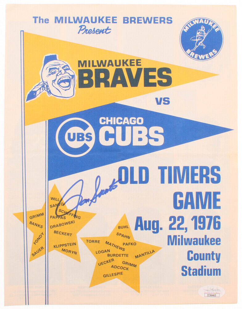 Ron Santo Signed "Old Timers Game" 8x10 Program (JSA COA) Chicago Cubs vs Braves