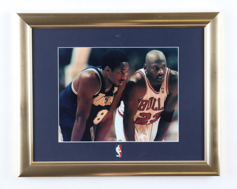 Kobe Bryant & Michael Jordan 13x16 Framed Photo Display w/ Vintage NBA Logo Pin