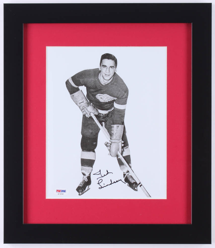 Ted Lindsay Signed Detroit Red Wings 13x15 Custom Framed Photo Display (PSA COA)