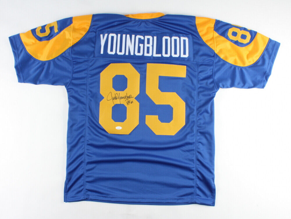 Jack Youngblood Signed Custom Los Angeles Rams Jersey Inscribed HOF 91 (JSA COA)