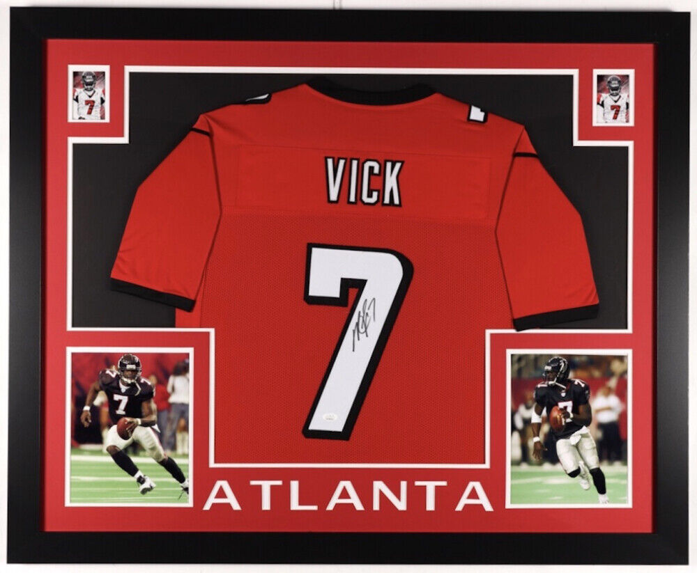 Michael Vick Signed Atlanta Falcons 35"x43" Framed Jersey (JSA COA)4xPro Bowl QB