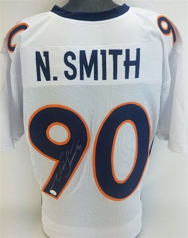 Neil Smith Signed Denver Broncos White Jersey (JSA COA) 6×Pro Bowl Defensive End
