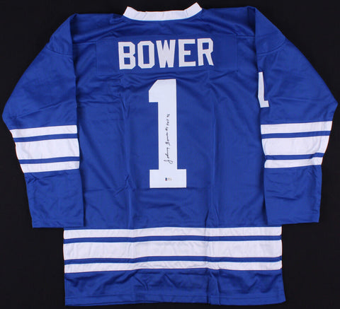 Johnny Bower Signed Toronto Maple Leafs Jersey Inscribed "HOF '76" (Beckett COA)