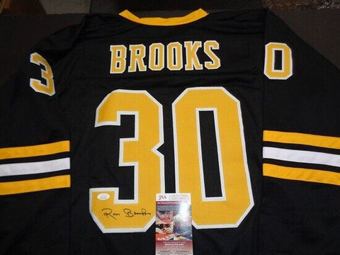 Ross Brooks Signed Boston Bruins Black Jersey (JSA COA) Bruins Goalie 1972-1975