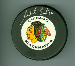 Michel Goulet Signed Chicago Blackhawks Hockey Puck  (Sports Integrity COA)