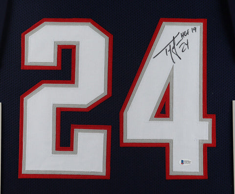 Ty Law Signed Patriots 35"x 43" Framed Jersey (Beckett COA) 3xSuper Bowl Champ