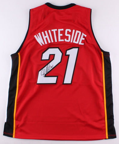 Hassan Whiteside Signed Red Miami Heat Jersey (Hollywood Collectible's COA)