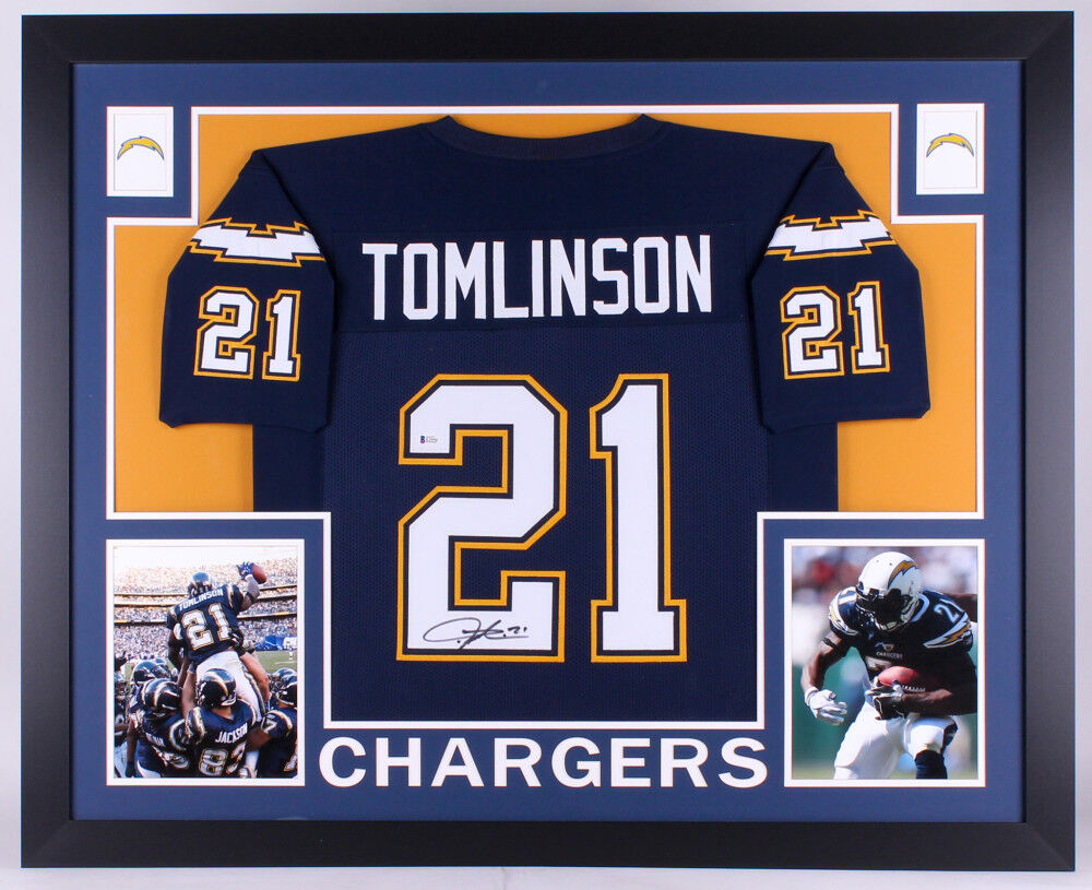 LaDainian Tomlinson Signed Chargers 35x43 Custom Framed Jersey (Becket –