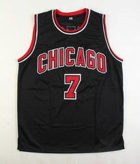 Toni Kukoc Signed Chicago Bulls Black Jersey (Beckett) 3xNBA